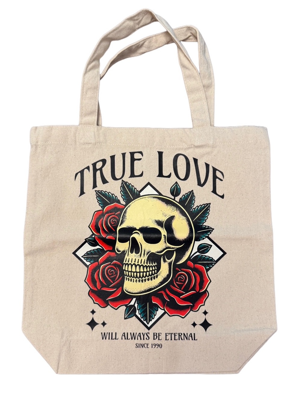 True Love Skull & Roses Canvas Tote - Beige 🧁